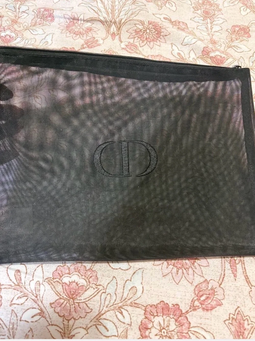 Dior Black Mesh Cosmetic Pouch with Embossed CD Logo